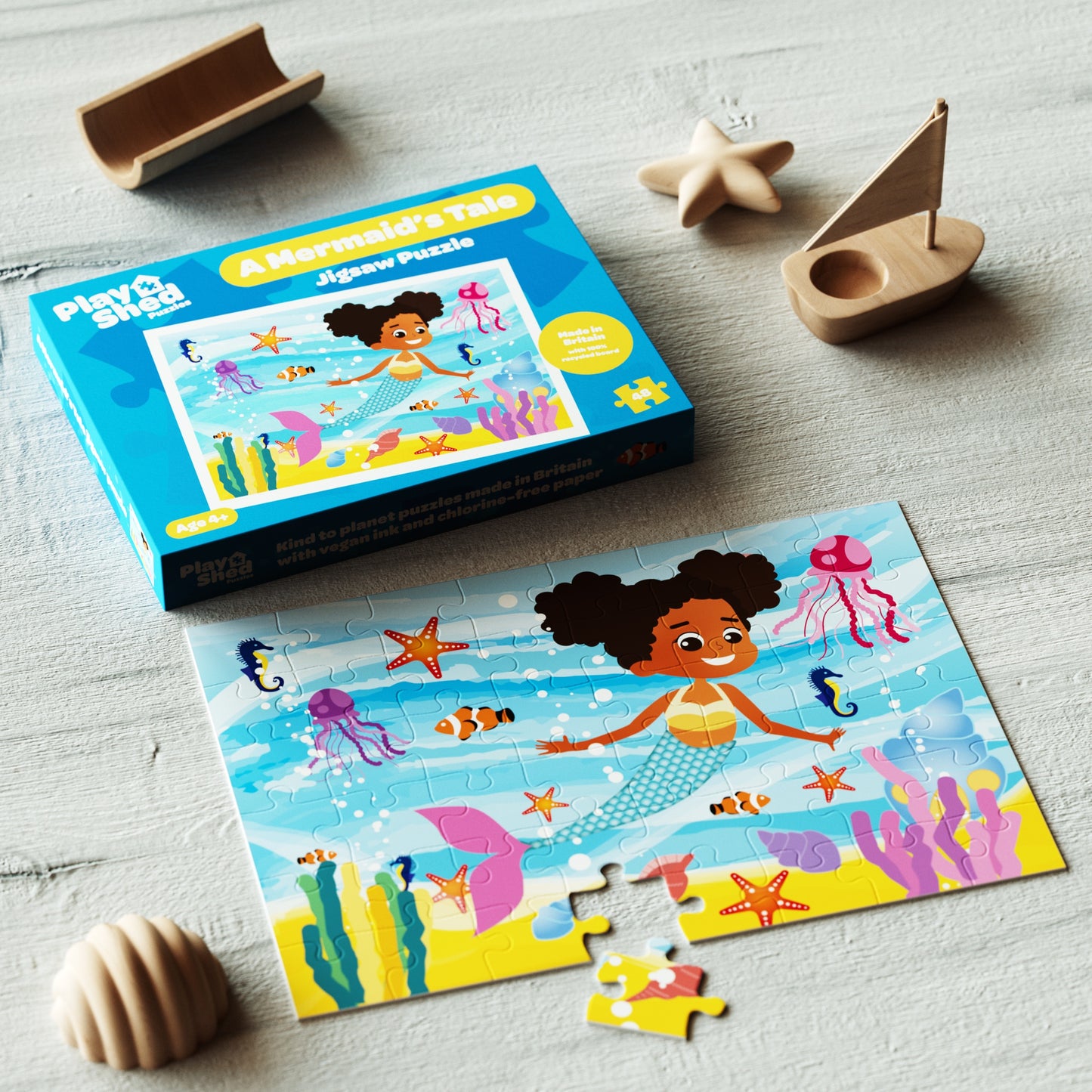 Eco friendly jigsaw puzzle with black mermaid