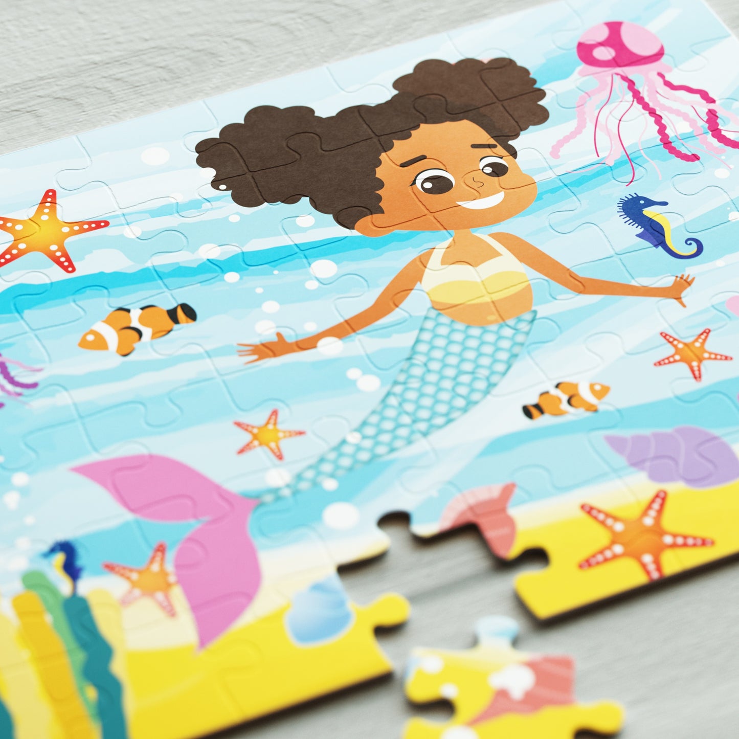 Happy black mermaid kids puzzle